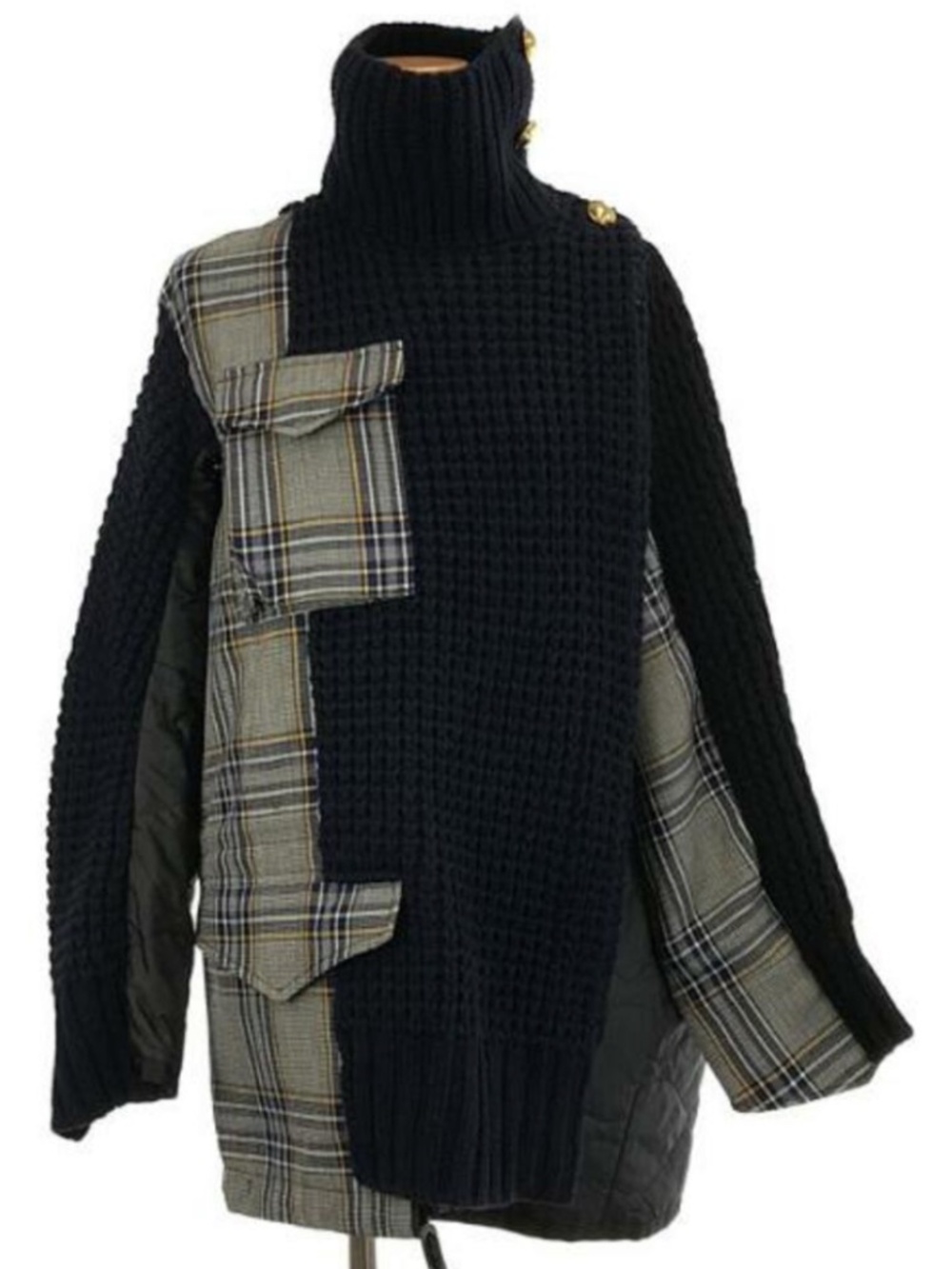 Sacai Wool Knit & Plaid Coat Jacket